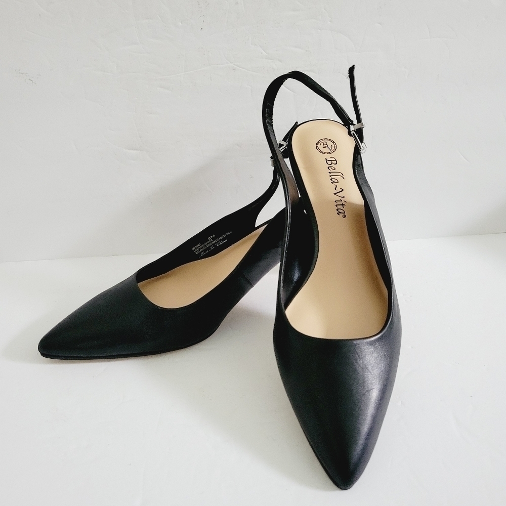 New Bella Vita Scarlett Kitten Heel Pointed Toe Slingback Pump Black, Size 8
